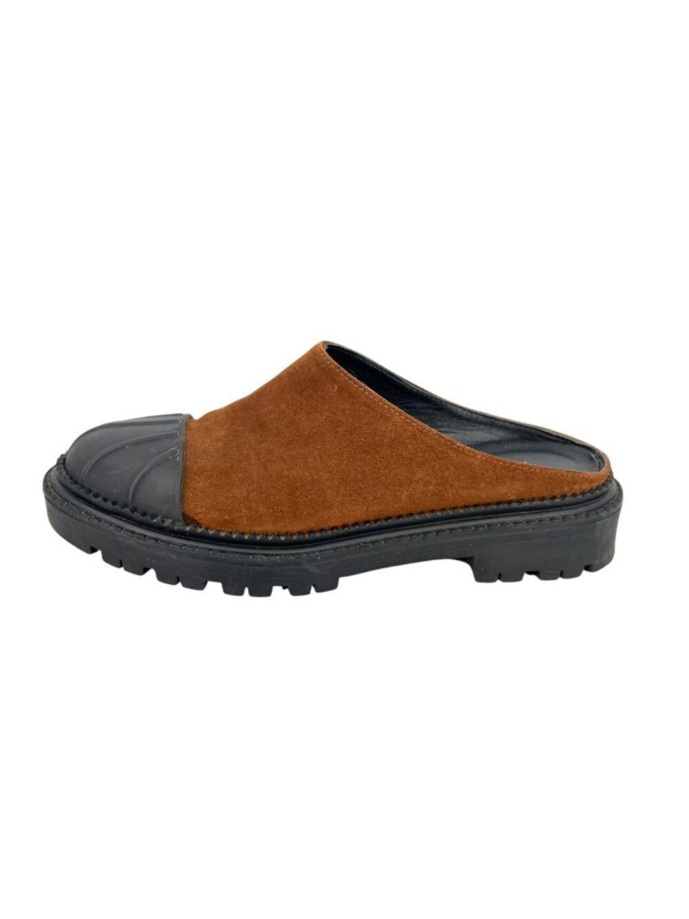 Italeau Brown Suede Mules Black Rubber Toe Minimalist Urban Size 37.5 EU 7 US